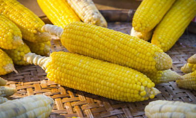 steamed corn in street market