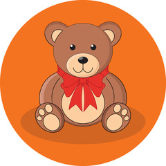 Cute brown teddy bear with red bow. Flat design.