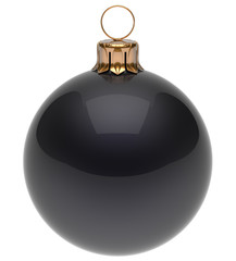 Christmas ball black New Year's Eve bauble wintertime decoration glossy sphere hanging adornment classic. Traditional winter ornament happy holidays Merry Xmas symbol blank round. 3d render isolated
