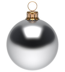 Christmas ball white New Year's Eve bauble wintertime decoration glossy sphere hanging adornment classic. Traditional winter ornament happy holidays Merry Xmas symbol blank round. 3d render isolated