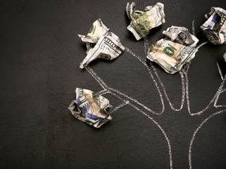 Money tree drawing on blackboard close up