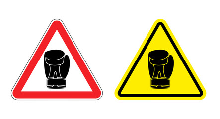 Warning sign attention Boxer. Hazard yellow sign fighters. Silho