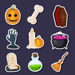 Set Of Happy Halloween vector flat icons with shadow