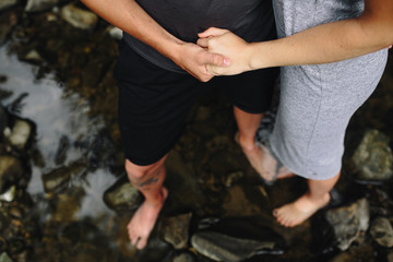 beautiful couple on the background of forest