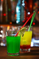 Glass of cocktail on the bar counter