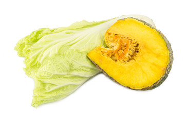 fresh chinese cabbage and Pumpkin slice isolated on a white