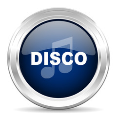 disco music cirle glossy dark blue web icon on white background