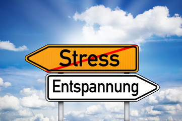 Schild mit Stress und Entspannung