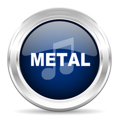 metal music cirle glossy dark blue web icon on white background