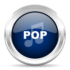 pop music cirle glossy dark blue web icon on white background