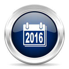 new year 2016 cirle glossy dark blue web icon on white background
