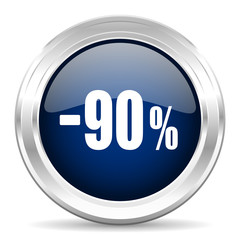 90 percent sale retail cirle glossy dark blue web icon on white background