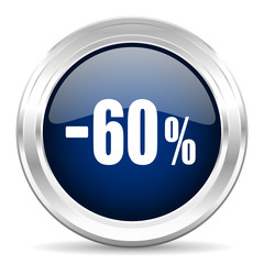 60 percent sale retail cirle glossy dark blue web icon on white background