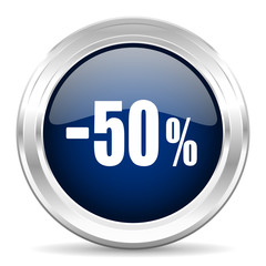 50 percent sale retail cirle glossy dark blue web icon on white background