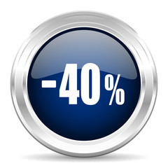 40 percent sale retail cirle glossy dark blue web icon on white background