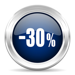 30 percent sale retail cirle glossy dark blue web icon on white background