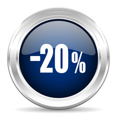 20 percent sale retail cirle glossy dark blue web icon on white background