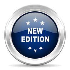 new edition cirle glossy dark blue web icon on white background