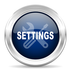 settings cirle glossy dark blue web icon on white background