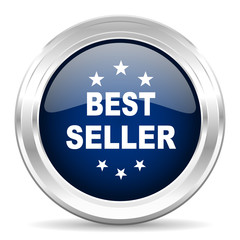 best seller cirle glossy dark blue web icon on white background