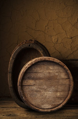 Wooden barrel for wine with steel ring. Clipping path included.