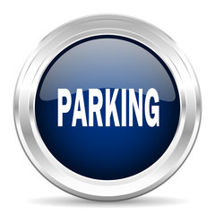 parking cirle glossy dark blue web icon on white background