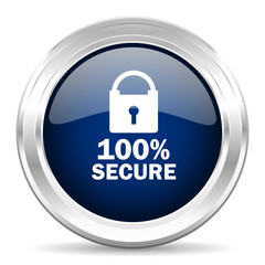 secure cirle glossy dark blue web icon on white background