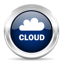 cloud cirle glossy dark blue web icon on white background