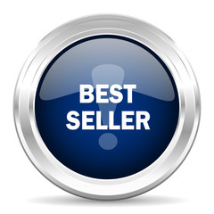 best seller cirle glossy dark blue web icon on white background