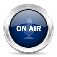 on air cirle glossy dark blue web icon on white background