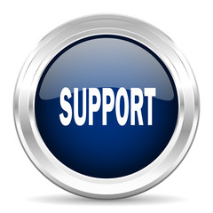 support cirle glossy dark blue web icon on white background