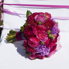 Fine Banquet Table Setting With Bouquet. Selective focus