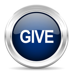 give cirle glossy dark blue web icon on white background