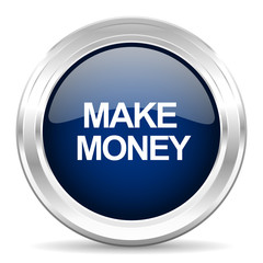make money cirle glossy dark blue web icon on white background