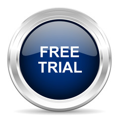 free trial cirle glossy dark blue web icon on white background