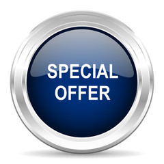 special offer cirle glossy dark blue web icon on white background