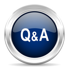 question answer cirle glossy dark blue web icon on white background