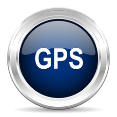 gps cirle glossy dark blue web icon on white background