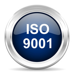 iso 9001 cirle glossy dark blue web icon on white background