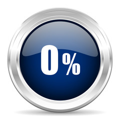 0 percent cirle glossy dark blue web icon on white background