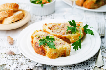 minced beef Wellington with vegetables