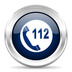 emergency call cirle glossy dark blue web icon on white background