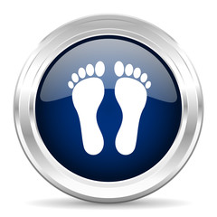foot cirle glossy dark blue web icon on white background