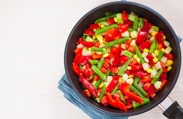 Mixed vegetables in a frying pan