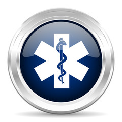 emergency cirle glossy dark blue web icon on white background