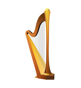 Celtic Harp Isolated on white background, Vector Illustration of National Irish String Musical Instrument