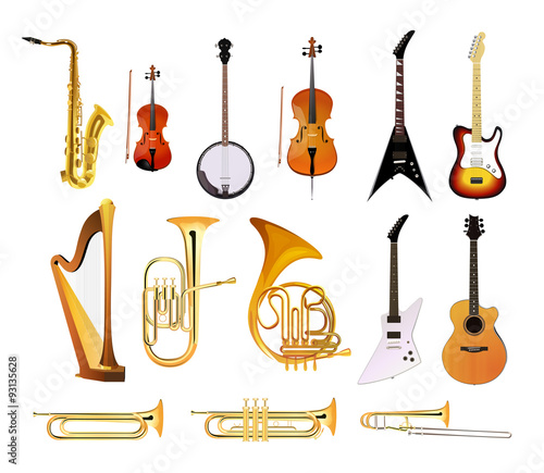 "Orchestra Musical Instruments isolated on white ...