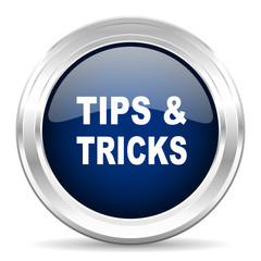 tips tricks cirle glossy dark blue web icon on white background