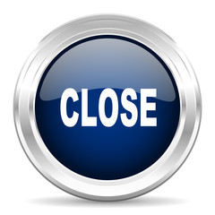 close cirle glossy dark blue web icon on white background