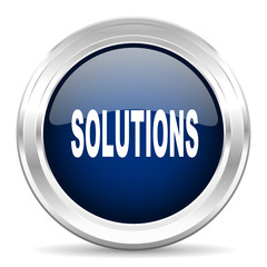 solutions cirle glossy dark blue web icon on white background